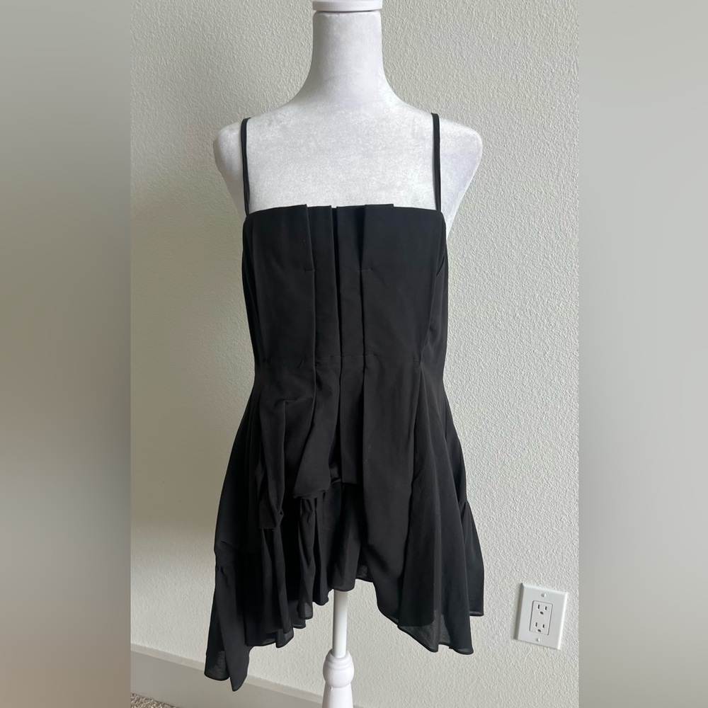Miu Miu Asymmetrical Black Pleated Camisole Dress
